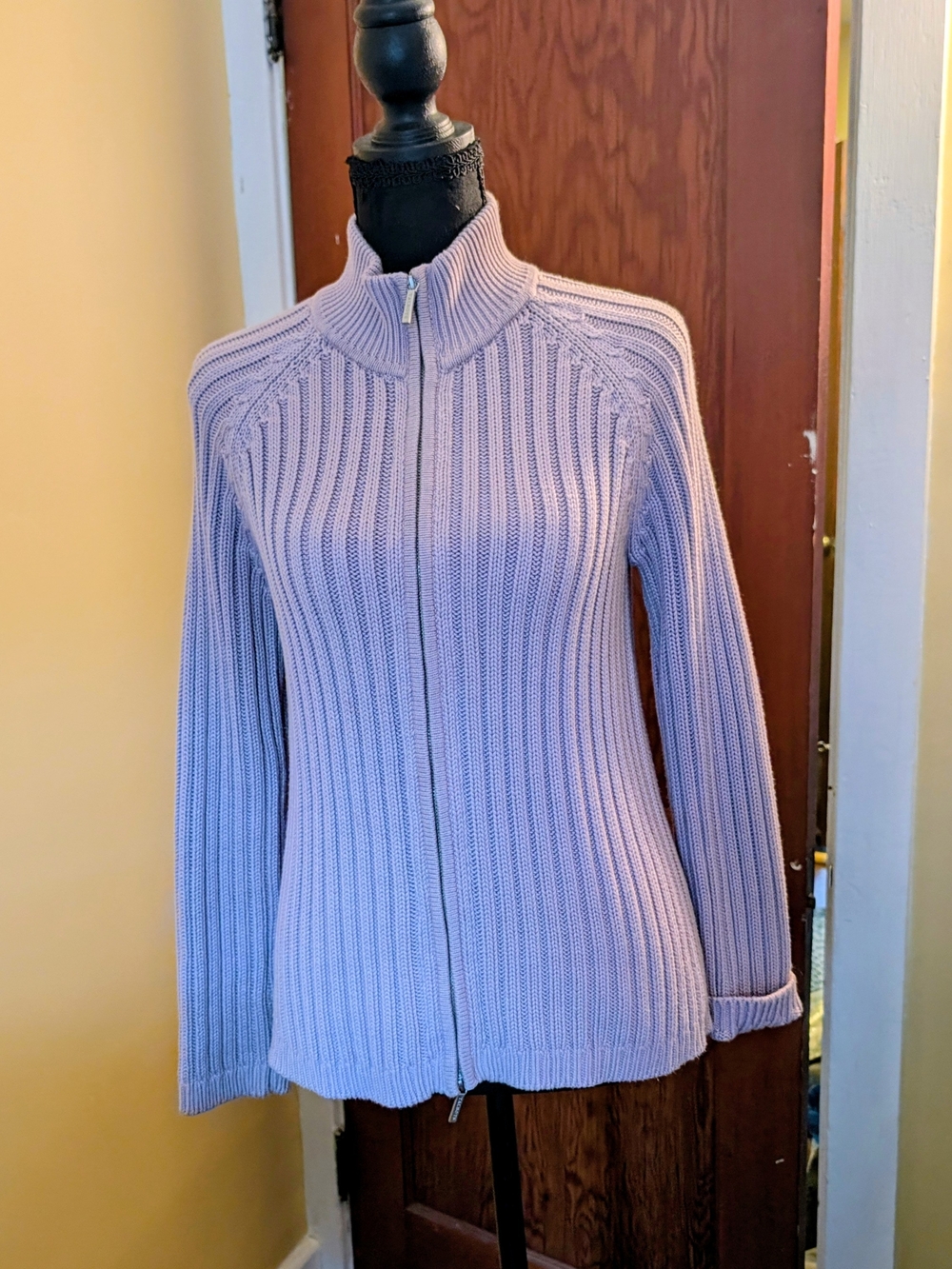 Talbots Lavender Ribbed Zip-Front Cardigan
